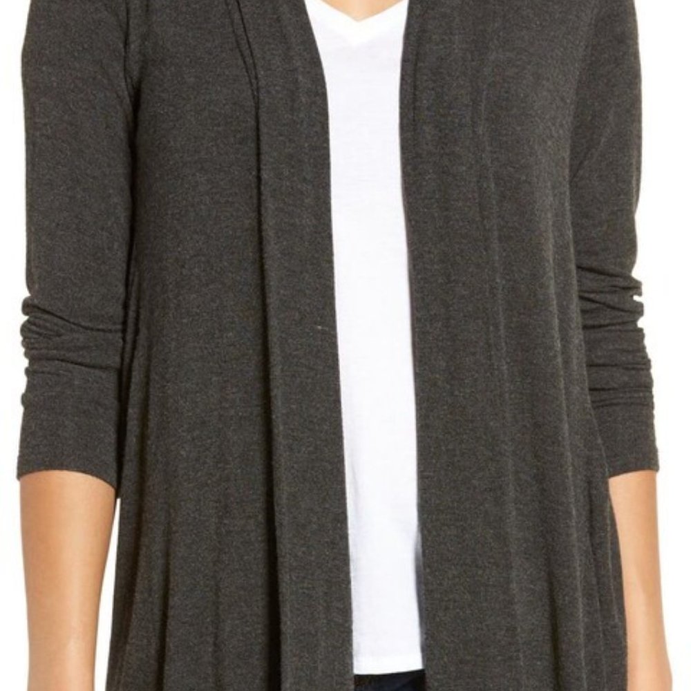 Bobeau Black Long Sleeve Knit Open Front Cardigan Size XL, Soft Silky Fabric